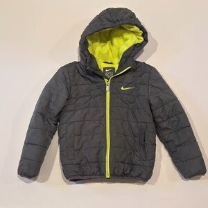 Nike Boys Youth XS Puffer Jacket Dark Gray Hooded Zip Midweight